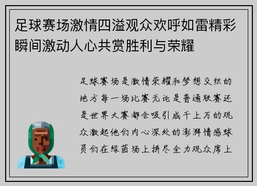 足球赛场激情四溢观众欢呼如雷精彩瞬间激动人心共赏胜利与荣耀